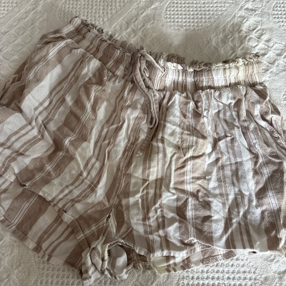 Earth Beige and White Striped Shorts